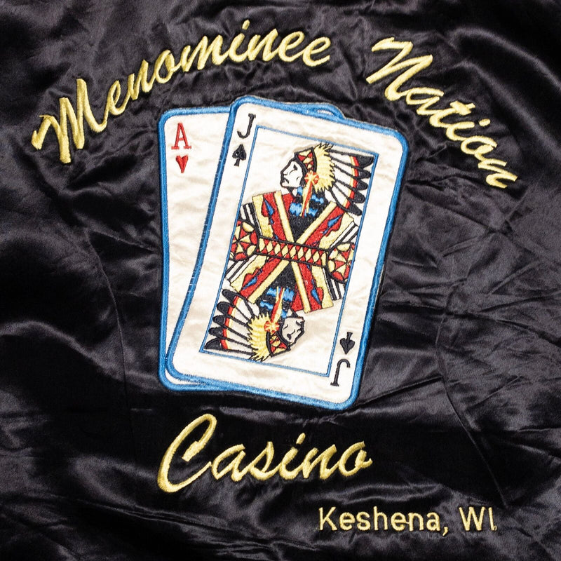 Vintage 80s Casino Bomber Jacket Men's XL Satin Cards Black Menominee Nation
