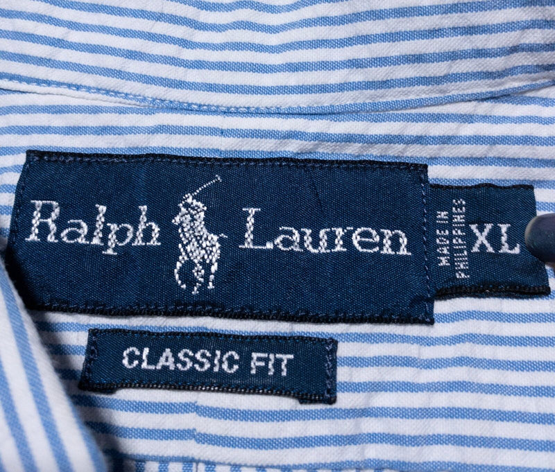 Polo Ralph Lauren Seersucker Shirt Men's XL Classic Fit Blue Striped Button-Down