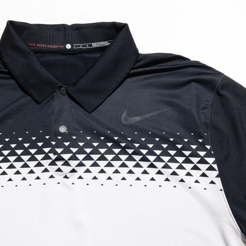 Nike Tiger Woods Collection Golf Shirt Men's Large Black White Geometric Snap