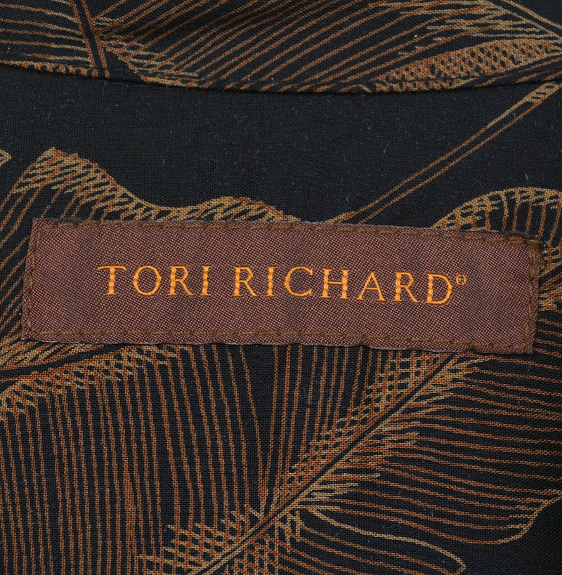 Tori Richard Men's Large 100% Viscose Floral Palm Leaves Black Hawaiian Shirt