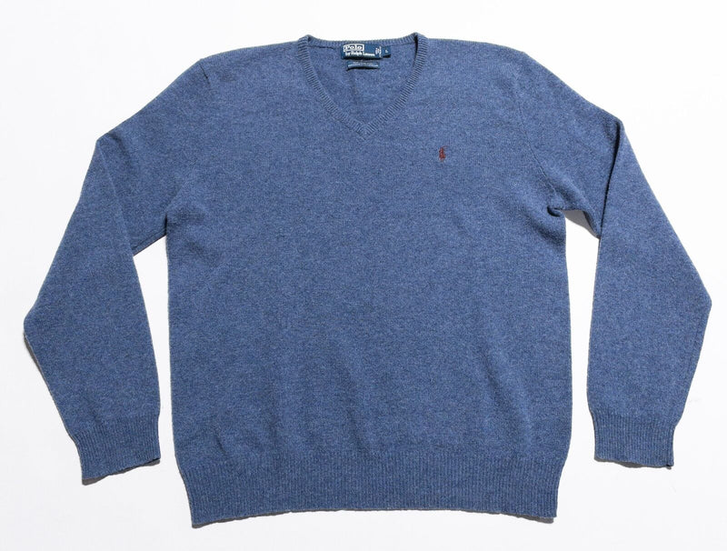 Polo Ralph Lauren Lambswool Sweater Men's Large V-Neck Pullover Blue Preppy