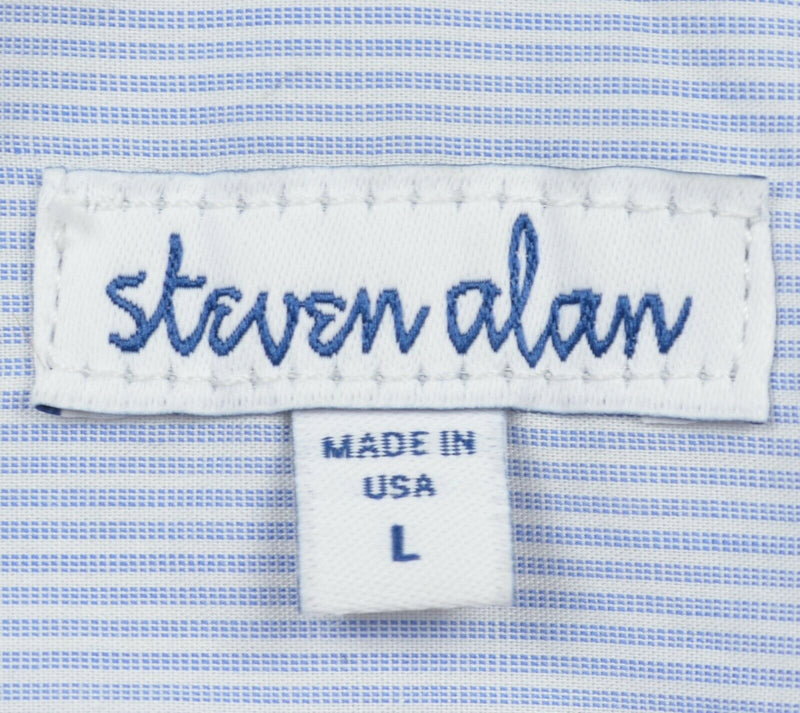 Steven Alan Men's Large Elephant Print Blue Striped USA Button-Down Shirt