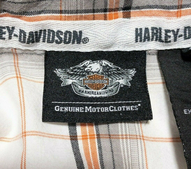 Harley-Davidson Shirt Men's Large Snap-Front Plaid Orange Garage Mechanic Biker