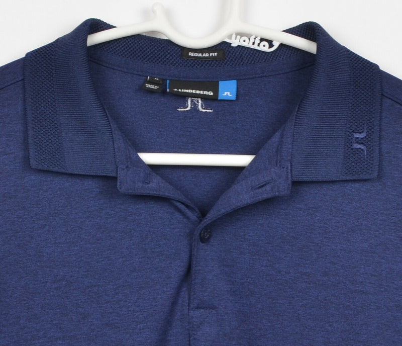 J. Lindeberg Men's Sz Medium Regular Fit Logo Collar Blue TX Jersey Golf Shirt