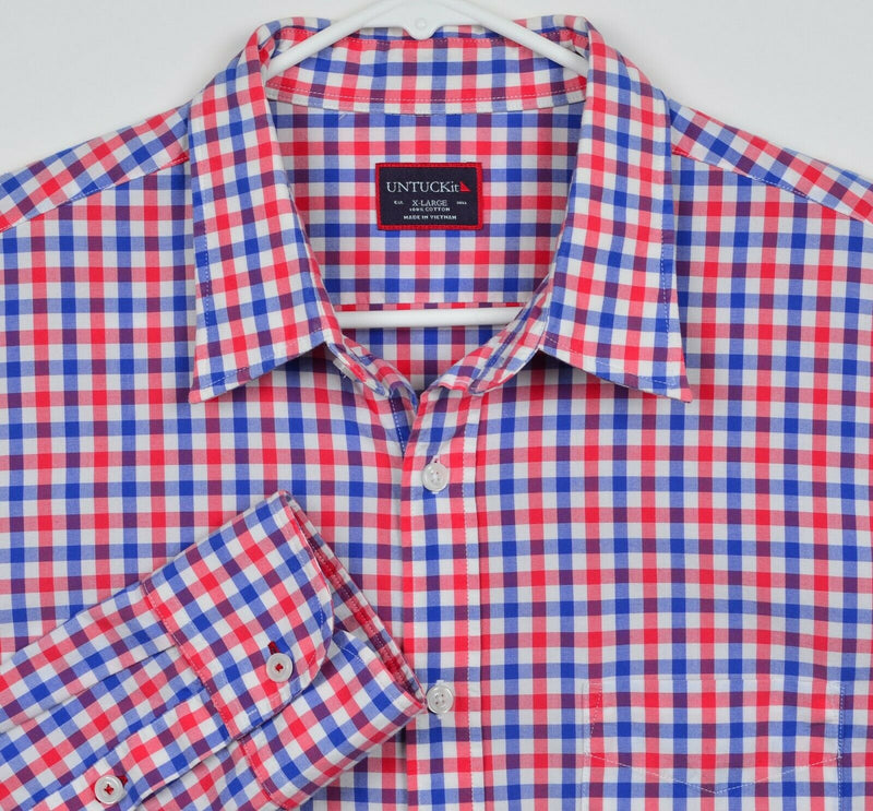 UNTUCKit Men's Sz XL Red Blue Plaid Check Long Sleeve Button-Front Shirt