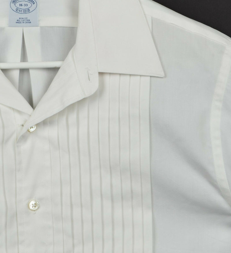 Brooks Brothers Men's Sz 16-33 Slim Fit French Cuff Ruffle White Tuxedo Shirt