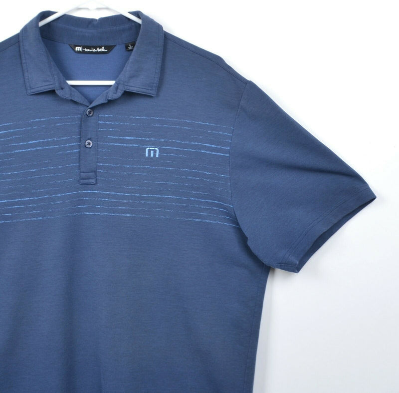 Travis Mathew Men's Large Navy Blue Stripe Pima Cotton Polyester Golf Polo Shirt