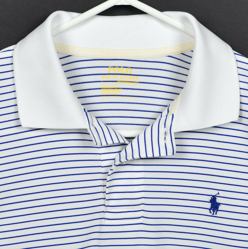 Polo Ralph Lauren Performance Boy's Large Blue White Striped Wicking Polo Shirt