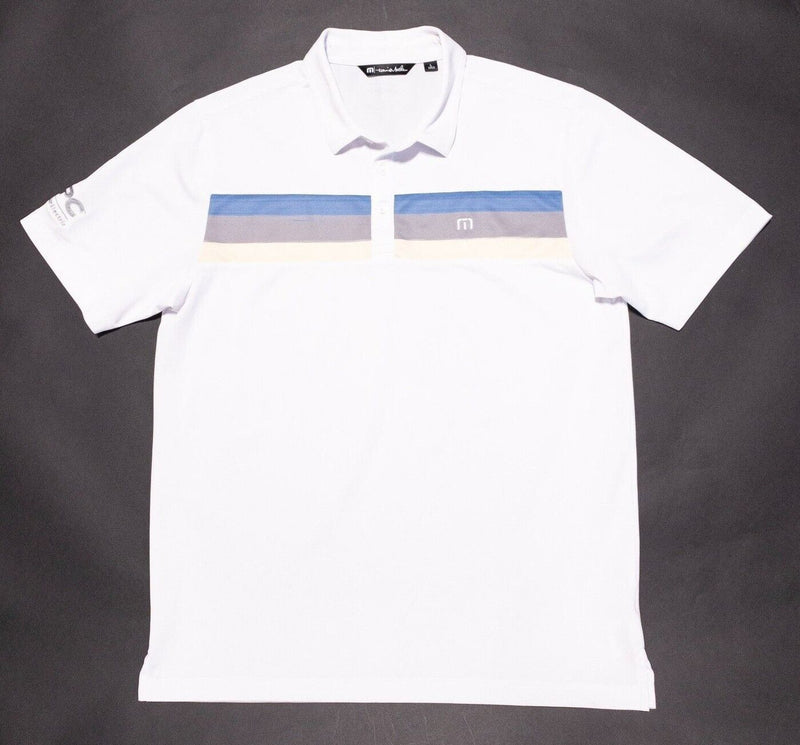 Travis Matthew Large Polo Men's Golf Shirt White Chest Stripe Wicking Polyester