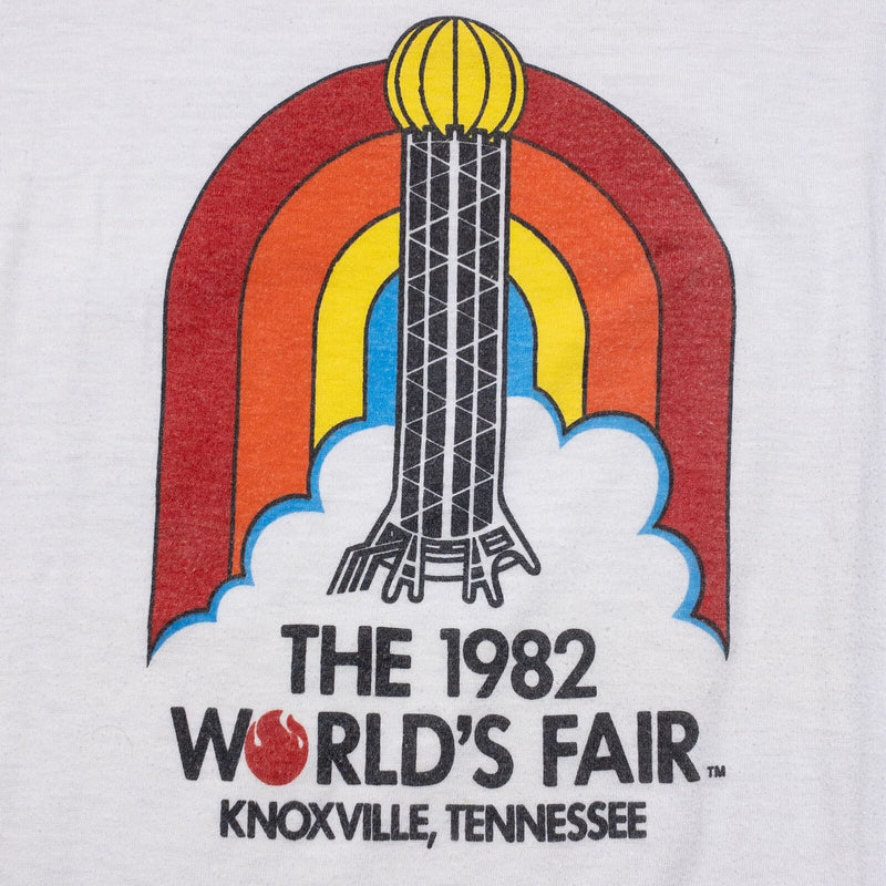 Vintage World Fair TShirt Adult Small 1982 Ringer White Knoxville TN Rainbow 80s