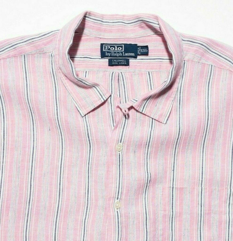 Polo Ralph Lauren Linen Shirt 2XL Men's Pink Striped Caldwell Short Sleeve