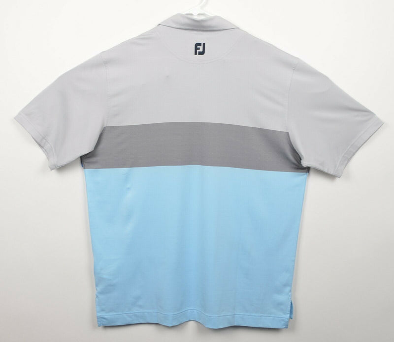 FootJoy Men's Sz Large Gray Blue Striped Block FJ Performance Golf Polo Shirt