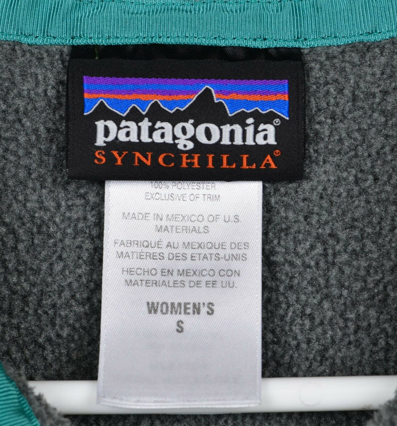 Patagonia Synchilla Women's Small Gray Yellow Snap-T Fleece Pullover Jacket