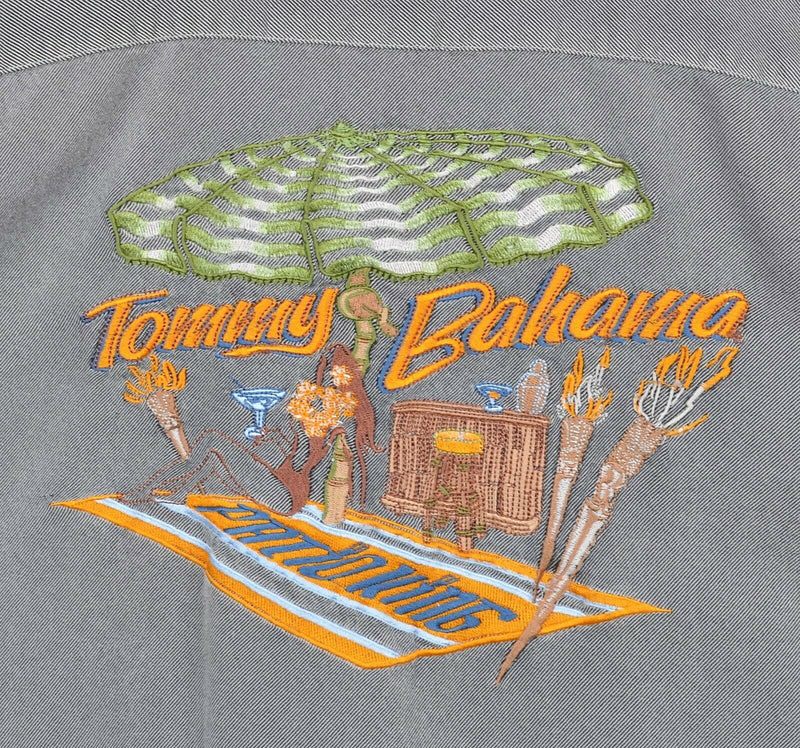 Tommy Bahama Men's Sz Large Patio King 100% Silk Embroidered Hawaiian Shirt