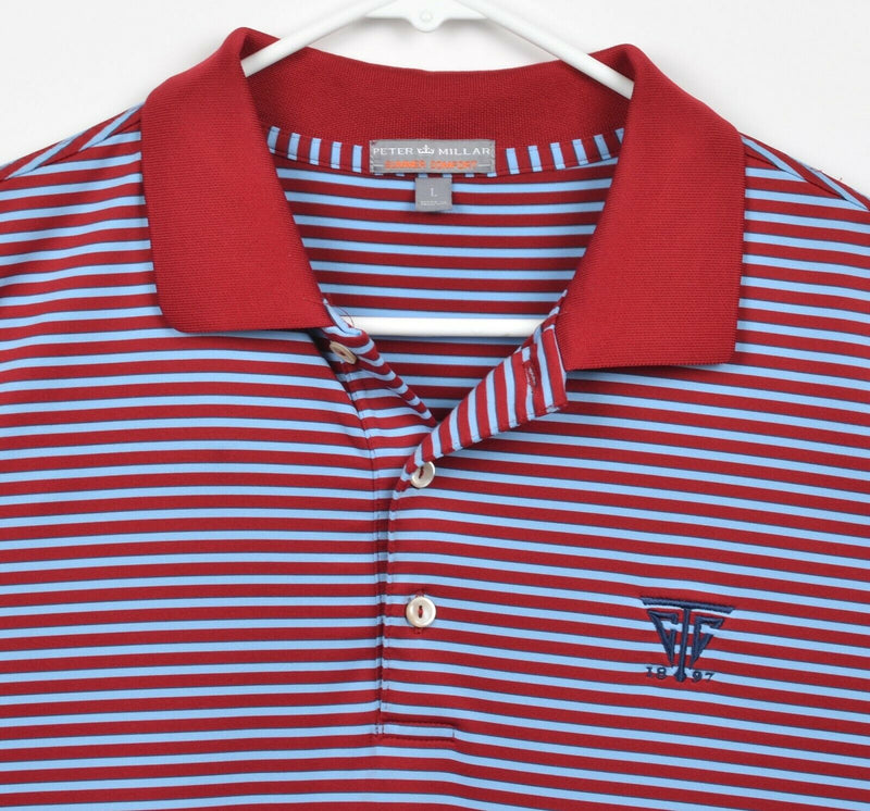 Peter Millar Men's Sz Large Summer Comfort Red Blue Striped Golf Polo Shirt