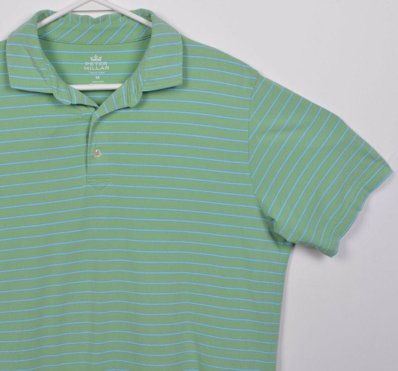 Peter Millar Men's Medium Seaside Wash Green Blue Striped Golf Polo Shirt