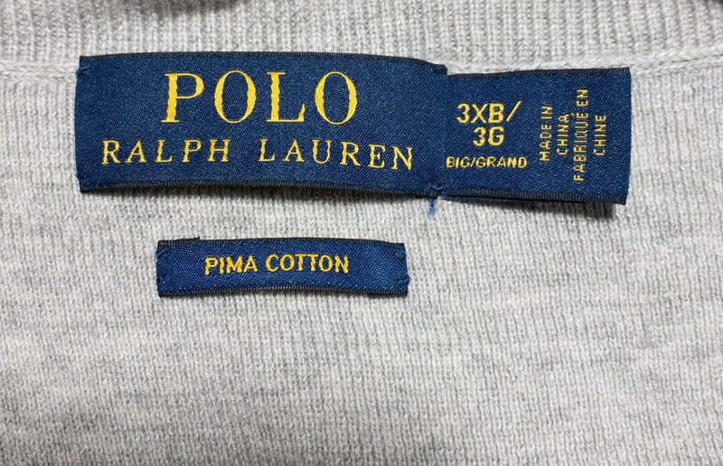 Polo Ralph Lauren Men's 3XB (3XL Big) Heather Gray Pima Cotton V-Neck Sweater