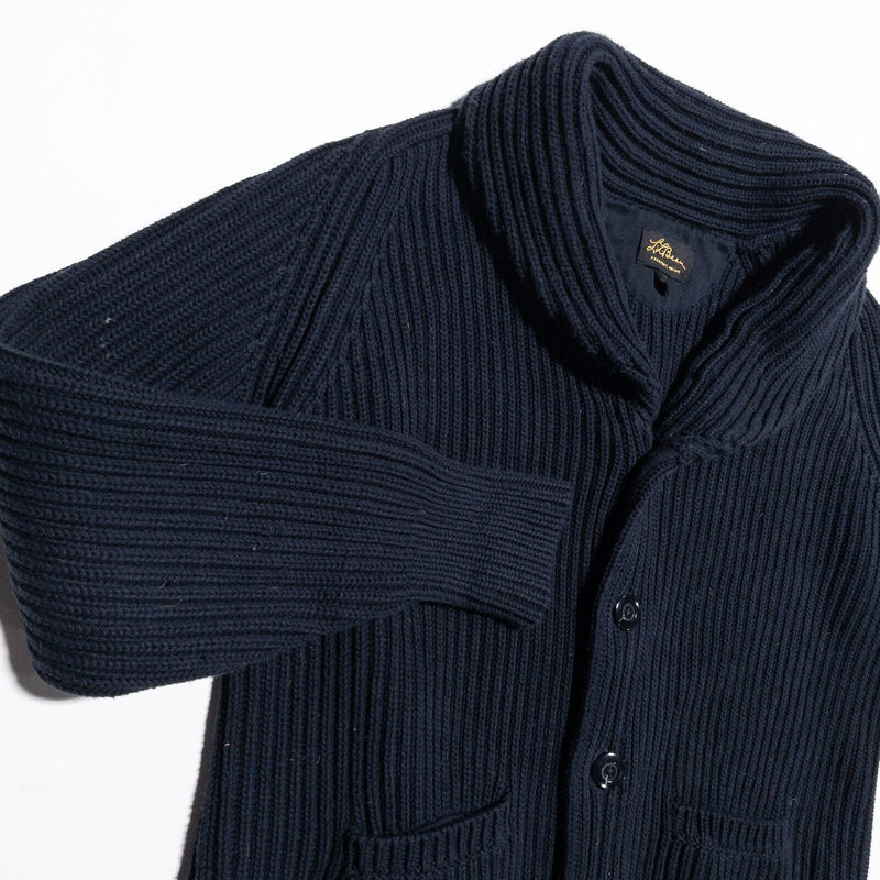 L. L. Bean Cardigan Sweater Mens Large Shawl Collar Heavyweight Chunky Knit Blue