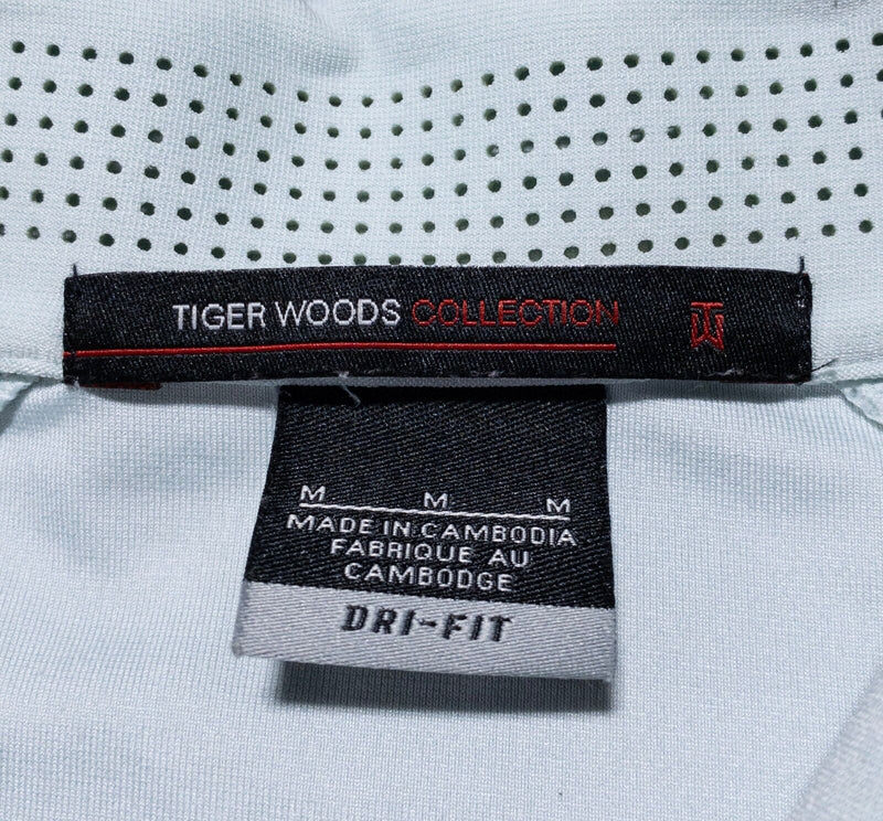 Tiger Woods Nike Golf Polo Men's Medium Light Blue Wicking Snap Swoosh Vented