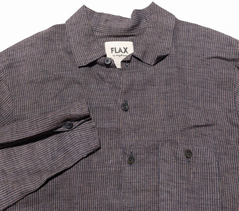 Flax Jeanne Engelhart Linen Shirt Men's Small Striped Brown Long Sleeve Button