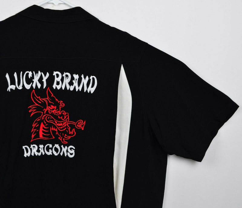 Lucky Brand Men's Sz XL Bowl-A-Rama Dragon Embroidered Retro Bowling Rayon Shirt