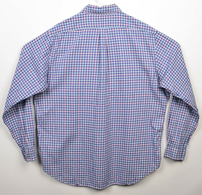 Polo Ralph Lauren Men's XL Navy Blue Pink Plaid Check Pony Button-Down Shirt