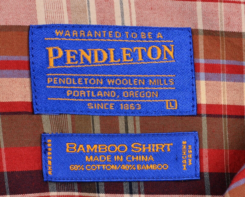 Pendleton Men's Large "Bamboo Shirt" Cotton Blend Red Plaid Button-Front Shirt