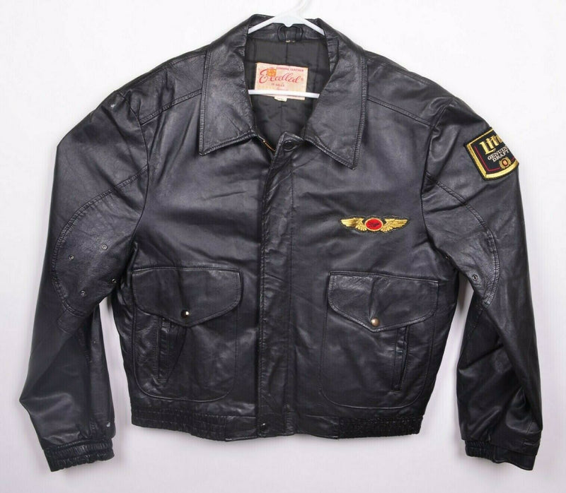 Vtg Miller Beer Men's Sz Large Promotional Excelled Black Leather Bomber Jacket