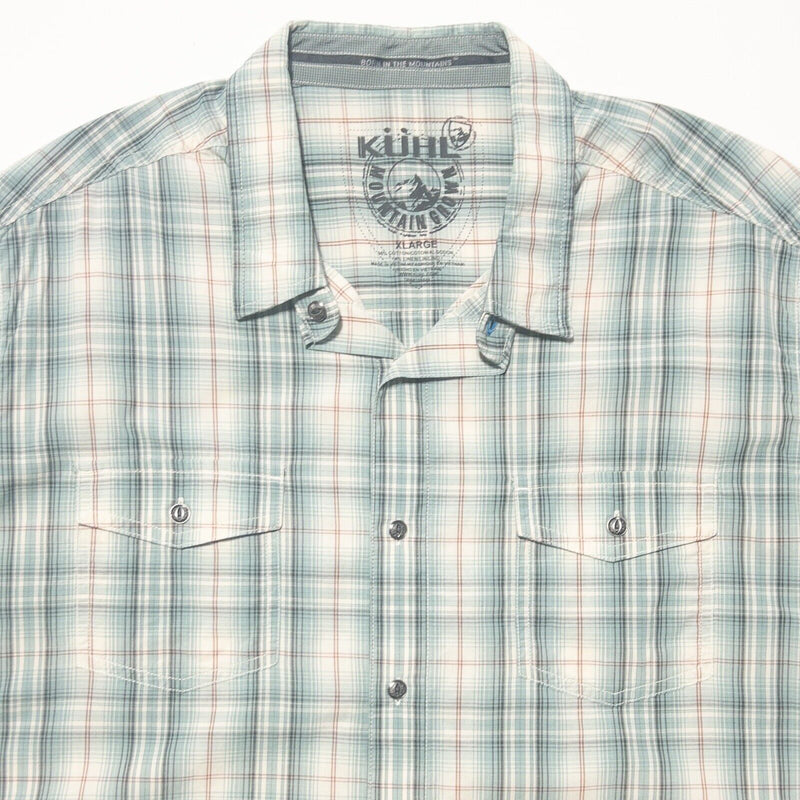 Kuhl Shirt XL Men's Green Plaid Cotton Linen Short Sleeve Button-Front Hiking