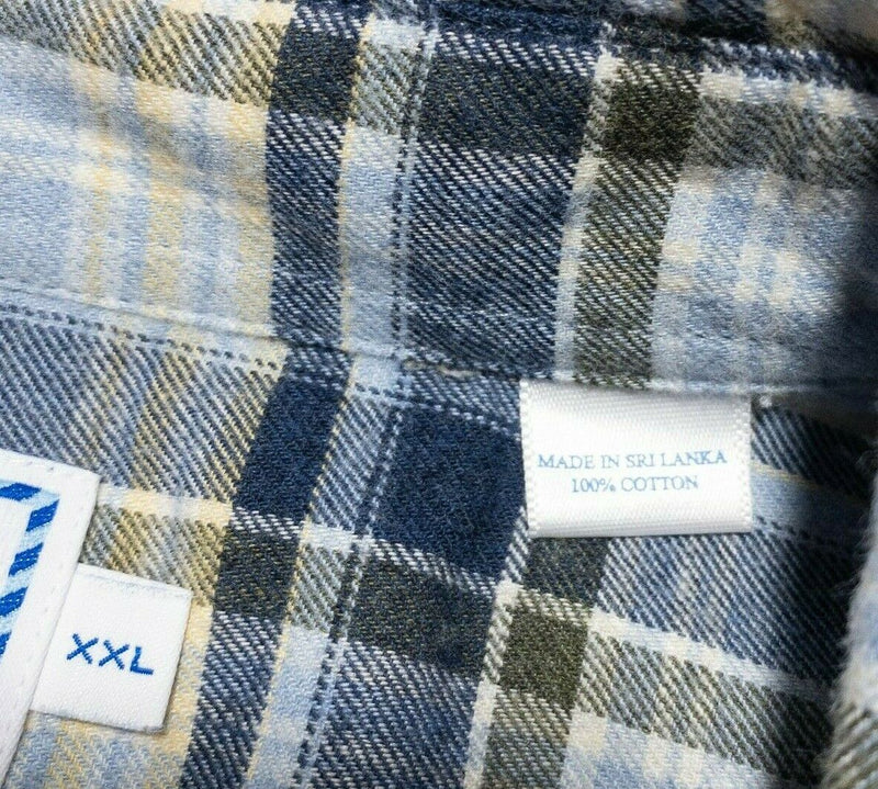 Southern Tide Flannel Shirt Blue Plaid Fish Logo Button-Down Men's 2XL