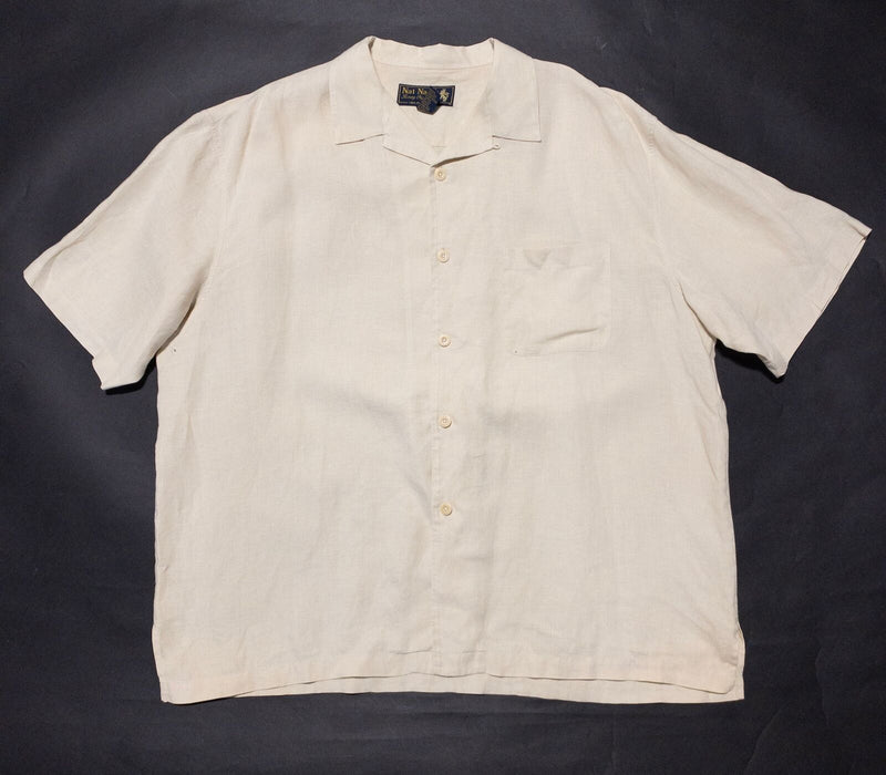 Nat Nast Linen Shirt Men's XL Button-Up Solid Beige Loop Collar Aloha Camp