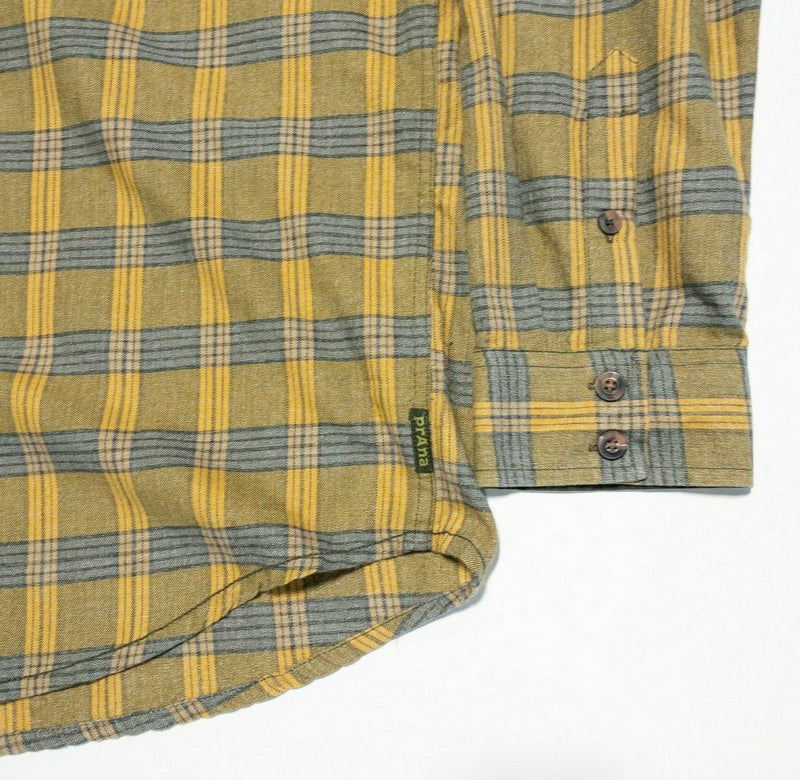 Prana Men's 2XL Organic Cotton Polyester Blend Flannel Shirt Yellow Plaid