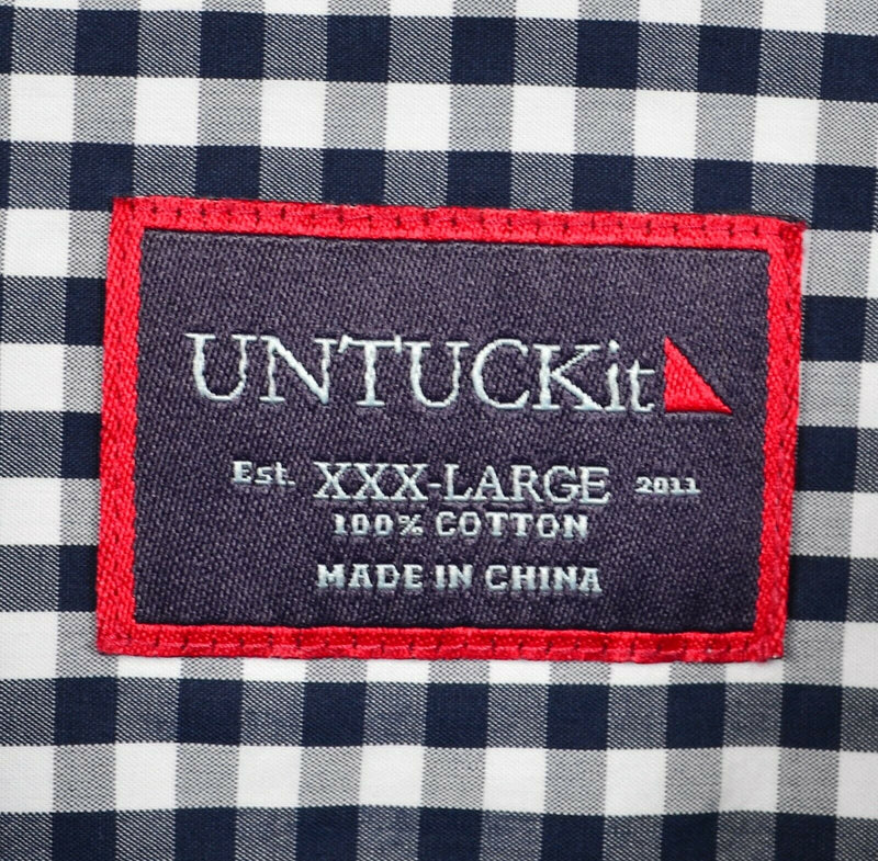 UNTUCKit Men's 3XL Navy Blue White Gingham Check Long Sleeve Button-Down Shirt