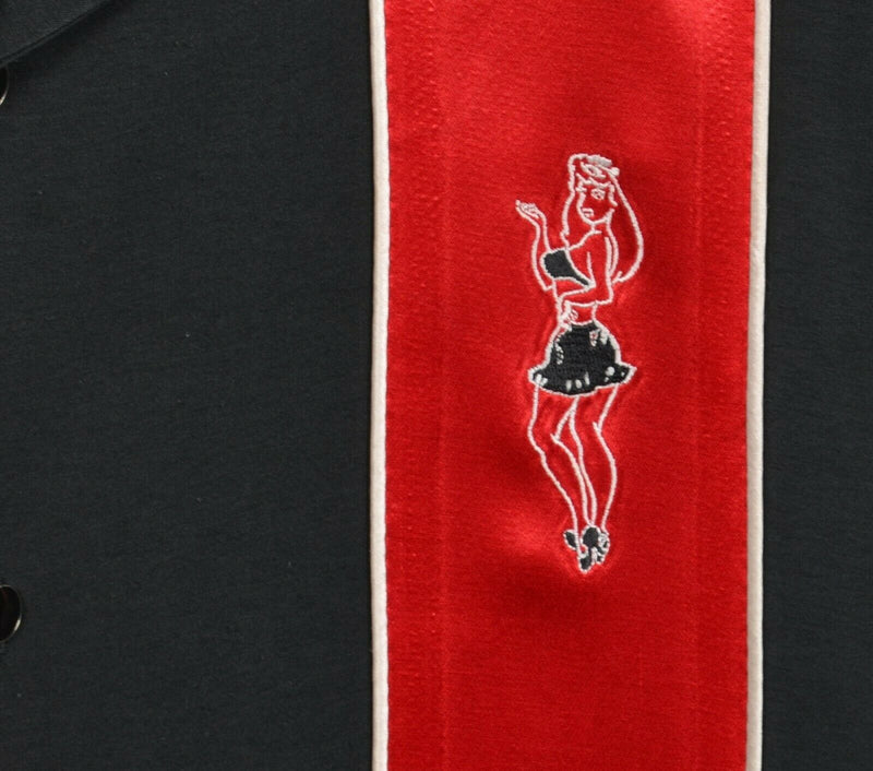 BC Ethic Men's XL Pin-Up Girl Red Panel Striped Hawaiian Rockabilly Camp Shirt