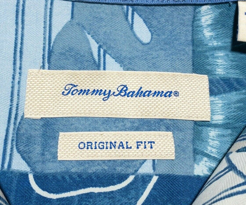 Tommy Bahama Silk Shirt Small Original Fit Blue Floral Collage Hawaiian Aloha