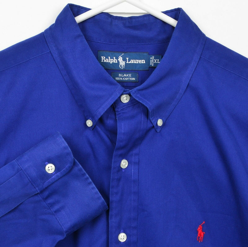 Polo Ralph Lauren Men's XL Solid Royal Blue "Blake" Red Pony Button-Down Shirt