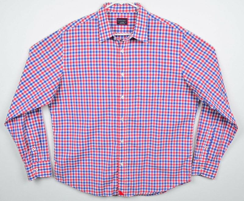 UNTUCKit Men's Sz XL Red Blue Plaid Check Long Sleeve Button-Front Shirt