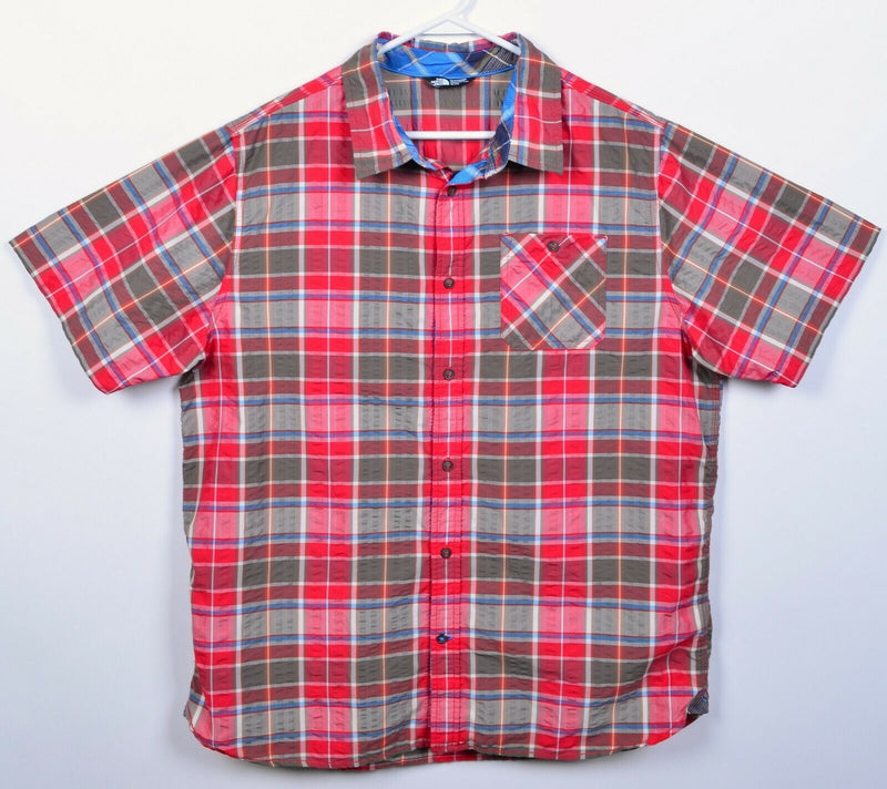 The North Face Men's XL Seersucker Red Plaid Hiking Outdoor Button-Front Shirt