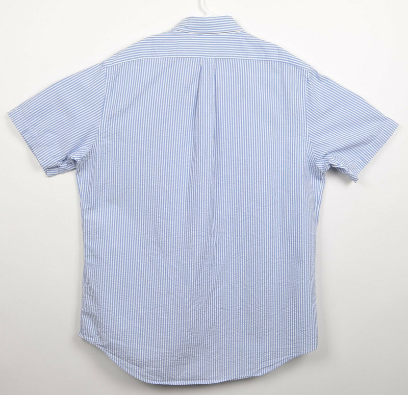 Polo Ralph Lauren Men's Sz Large Seersucker Blue White Striped Button-Down Shirt
