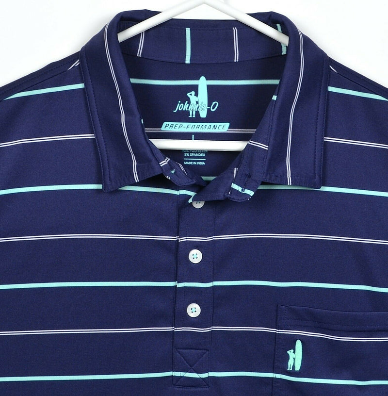 Johnnie-O Prep-Formance Men's Large Navy Aqua Stripe Wicking Golf Polo Shirt