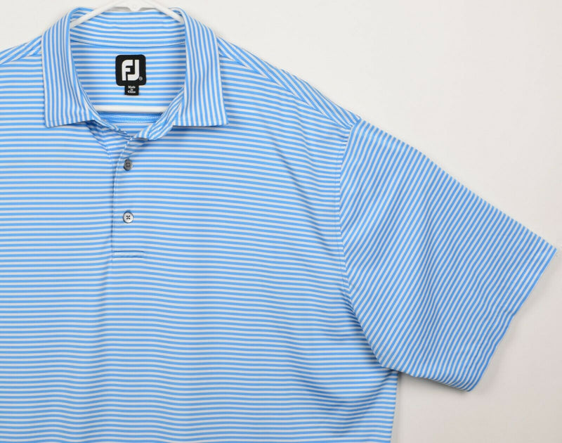 FootJoy Men's Sz 2XL Blue White Striped Polyester FJ Performance Golf Polo Shirt