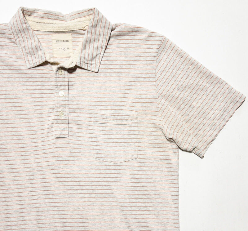 Billy Reid Polo Shirt XL Men's Gray Orange Striped Pocket Short Sleeve Modern