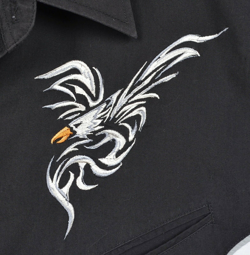 Ely Cattleman Men's Sz XL Pearl Snap Embroidered Eagle Black White Western Shirt