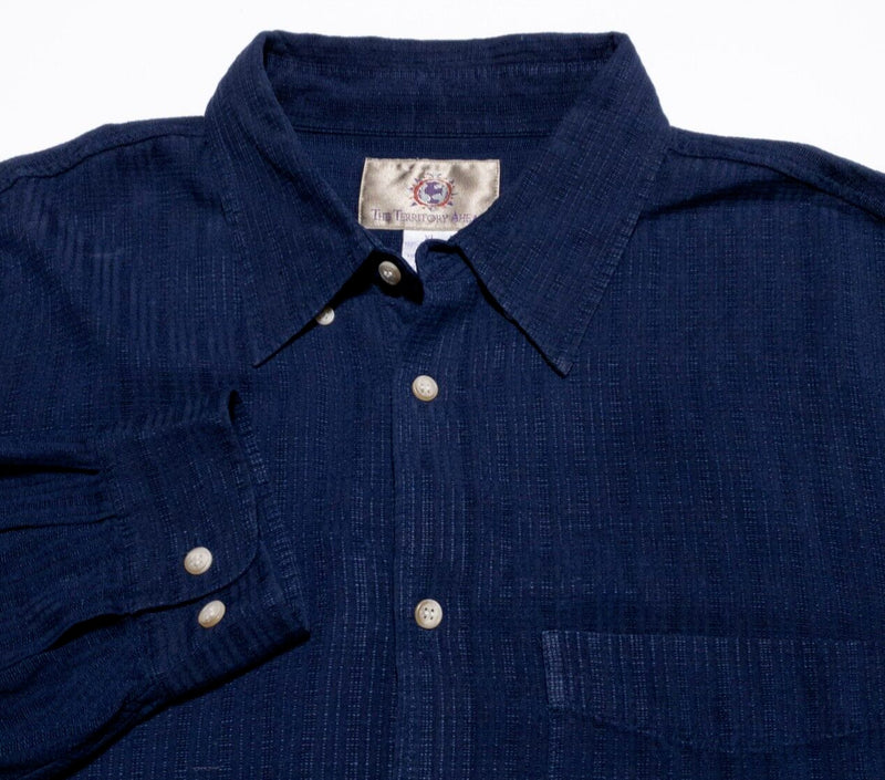 Territory Ahead Silk Shirt Men's XL Long Sleeve Button-Down Solid Navy Blue 90s