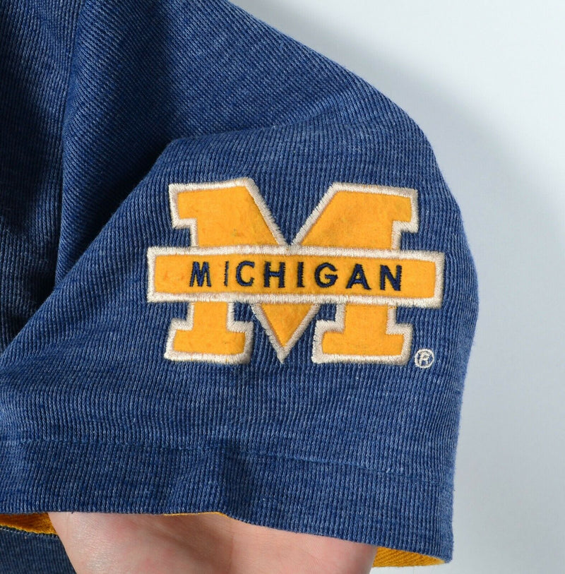 Michigan Wolverines Men's Medium Blue Golf Striped Mirage 90s Polo Rugby Shirt