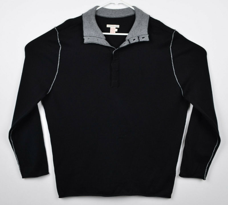 Carbon 2 Cobalt Men's Large Cotton Cashmere Black Gray Henley Pullover Sweater