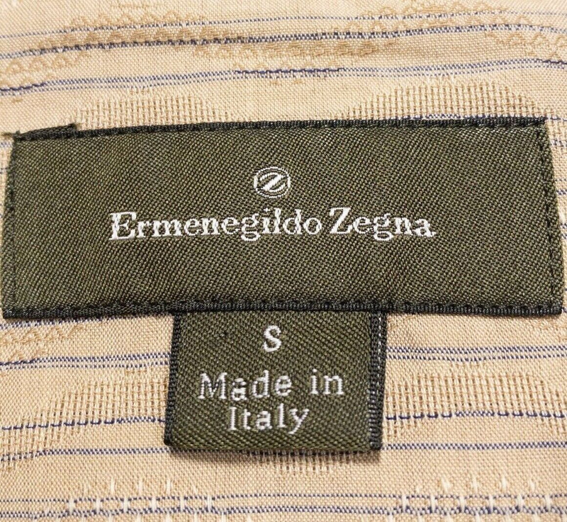 Ermenegildo Zegna Long Sleeve Shirt Mens Small Beige Striped Wavy Textured Italy