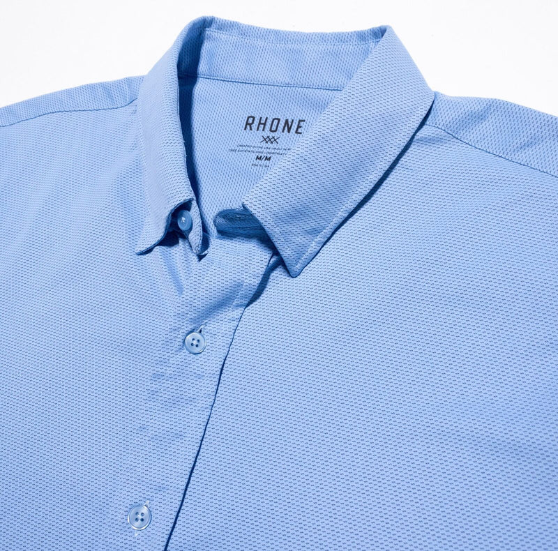 Rhone Commuter Shirt Men's Medium Button-Up Light Blue Nylon Wicking Athleisure