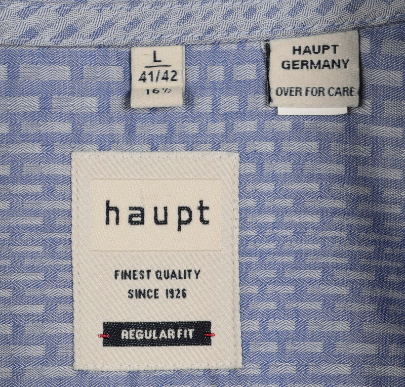 Haupt Germany Men's Sz Large Blue Geometric Long Sleeve Dress Casual Shirt