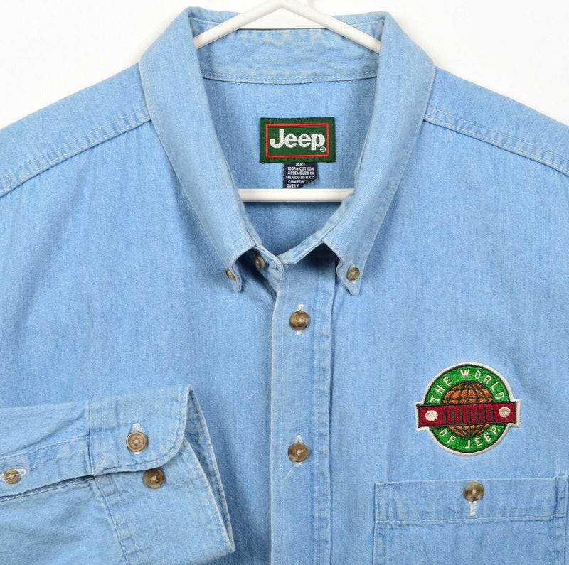 Vintage 90s Jeep Men's 2XL Denim World of Jeep Blue Denim Button-Down Shirt